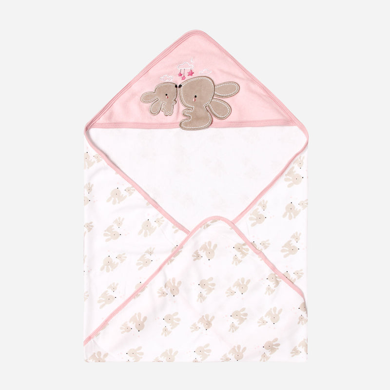 Bloom Bunny Hooded Towel and Washcloth Set _ Pink