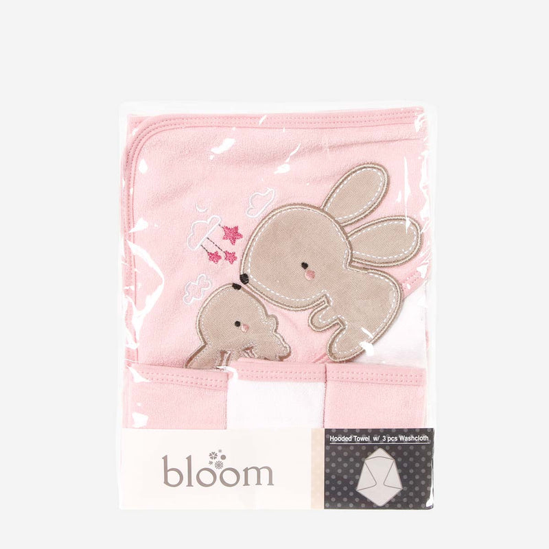 Bloom Bunny Hooded Towel and Washcloth Set _ Pink