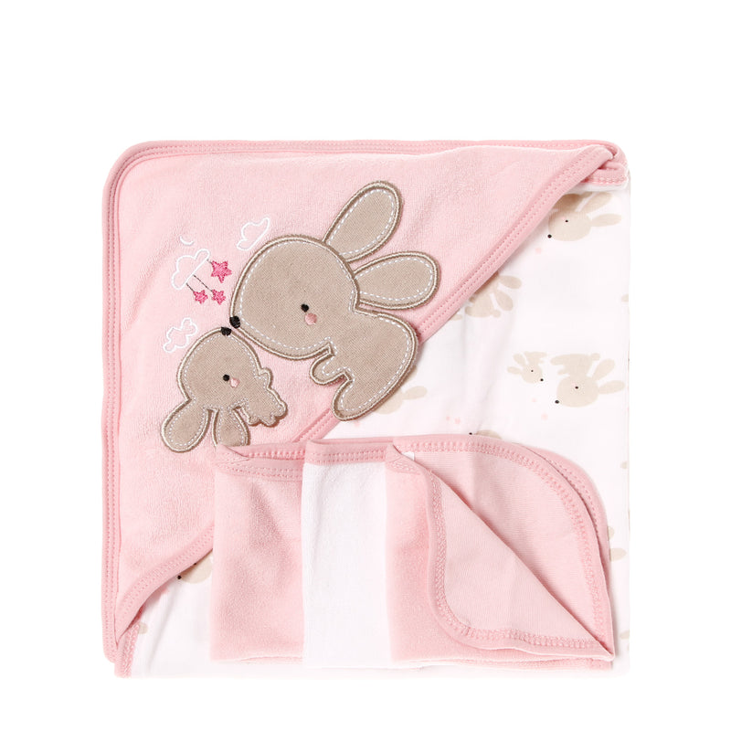 Bloom Bunny Hooded Towel and Washcloth Set _ Pink