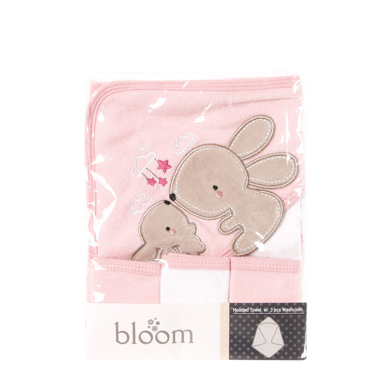 Bloom Bunny Hooded Towel and Washcloth Set _ Pink