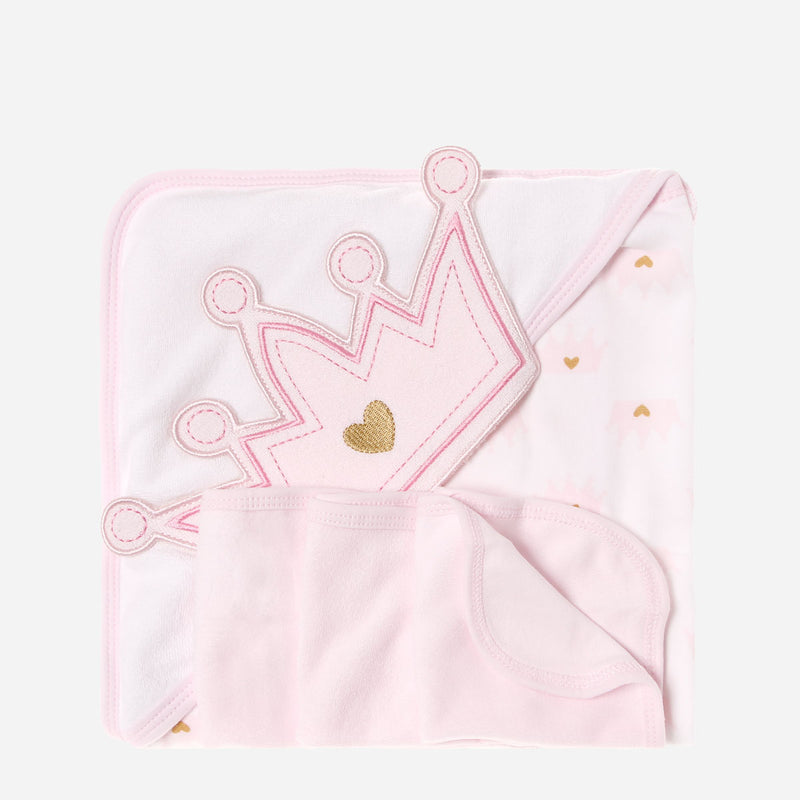 Bloom Crown Hooded Towel and Washcloth Set _ Pink