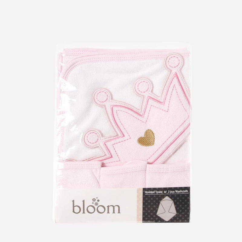 Bloom Crown Hooded Towel and Washcloth Set _ Pink