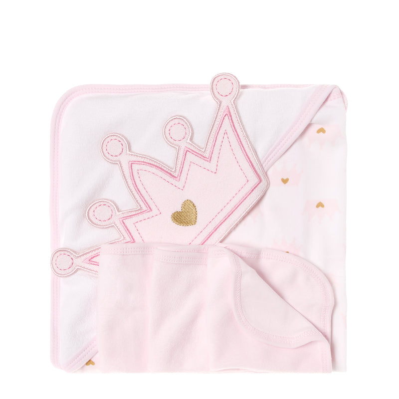 Bloom Crown Hooded Towel and Washcloth Set _ Pink