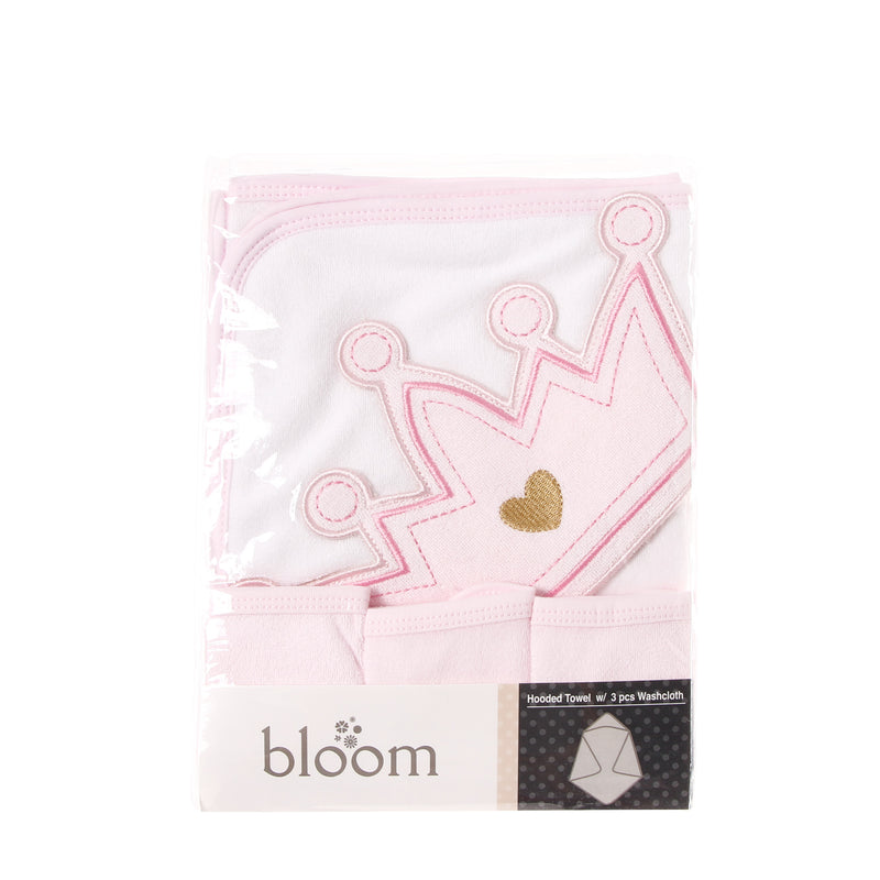 Bloom Crown Hooded Towel and Washcloth Set _ Pink