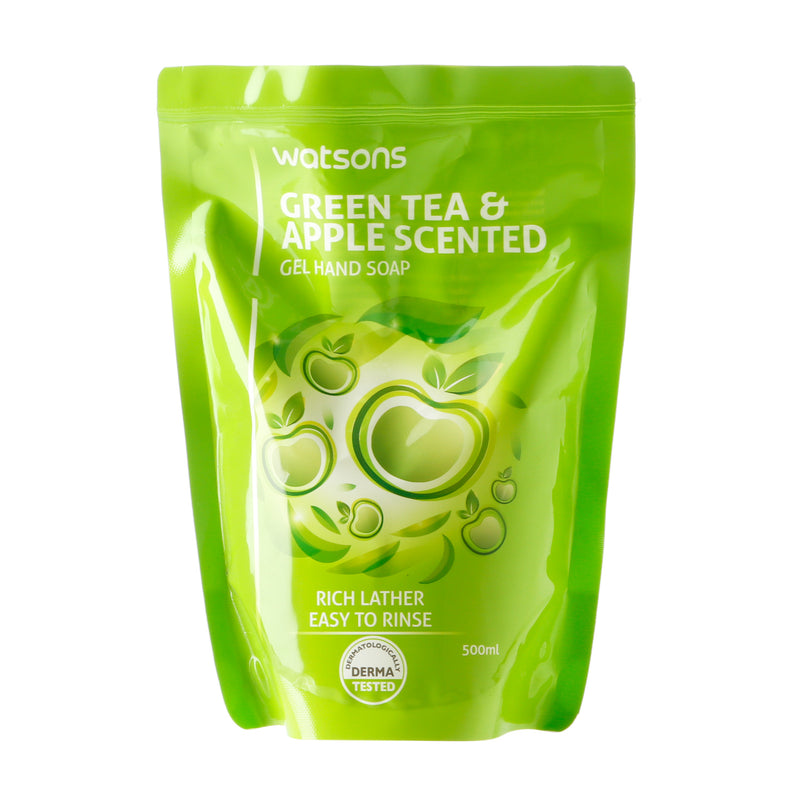 Watsons Green Tea and Apple Scented Gel Hand Soap Refill 500ml