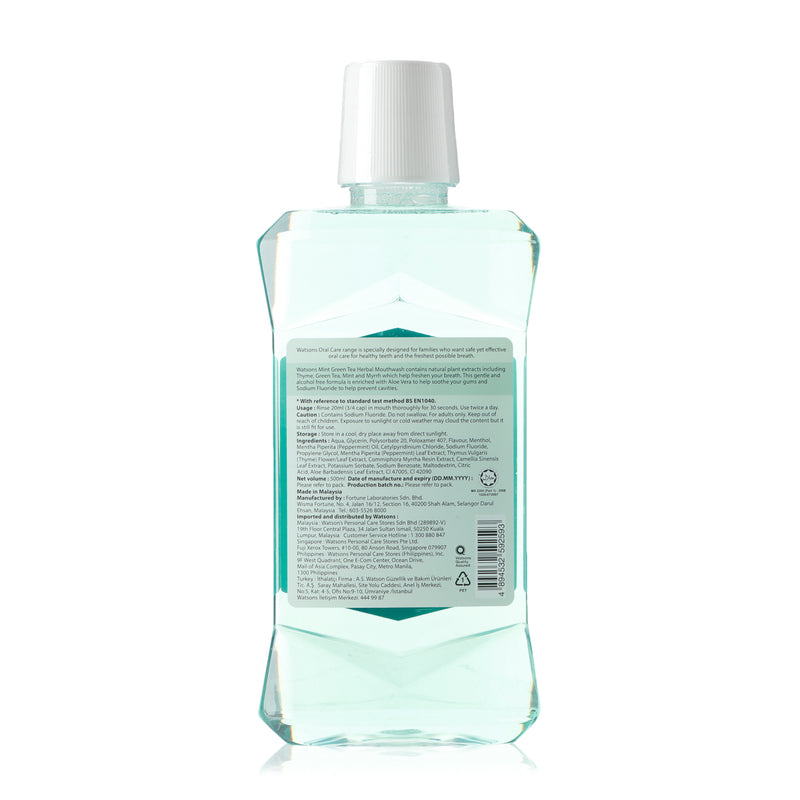 Watsons Mint Green Tea Herbal Mouthwash 500ml