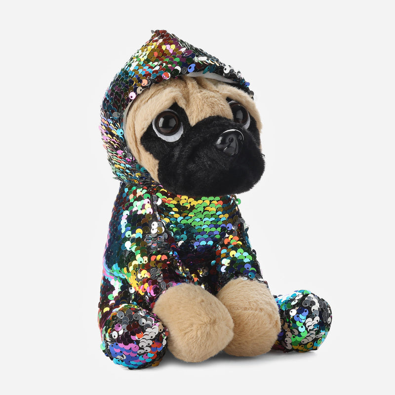 Toy Kingdom Sequined Hoodie Pug Plush _ Rainbow