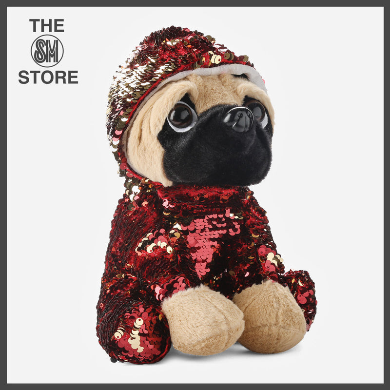 Toy Kingdom Sequined Hoodie Pug Plush _ Red and Gold