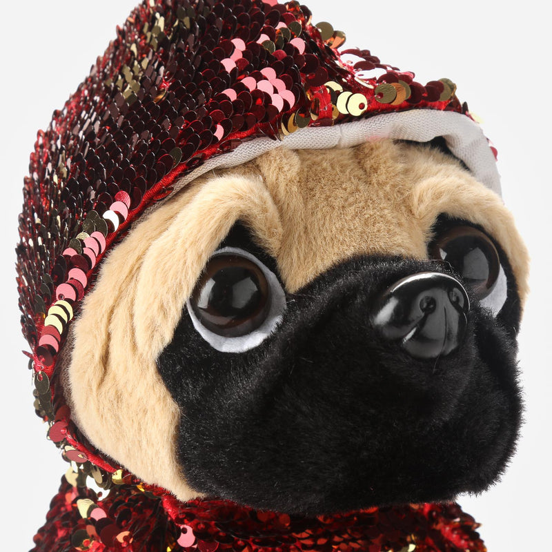 Toy Kingdom Sequined Hoodie Pug Plush _ Red and Gold