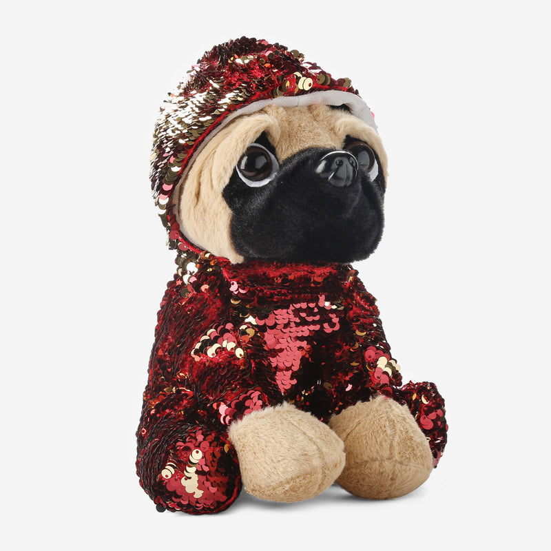 Toy Kingdom Sequined Hoodie Pug Plush _ Red and Gold