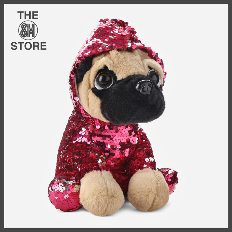 Toy Kingdom Sequined Hoodie Pug Plush _ Fuchsia and Silver