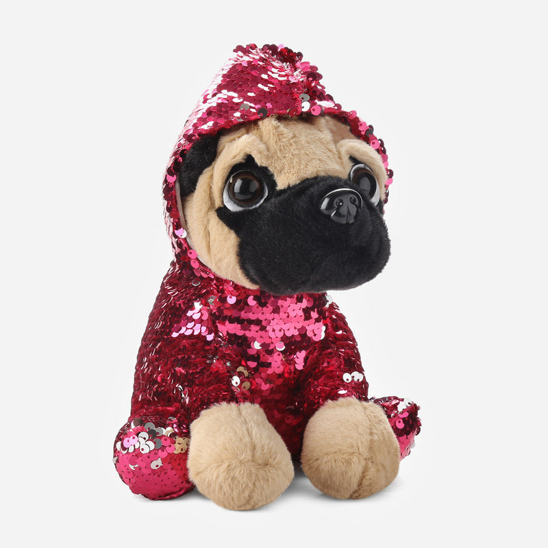 Toy Kingdom Sequined Hoodie Pug Plush _ Fuchsia and Silver