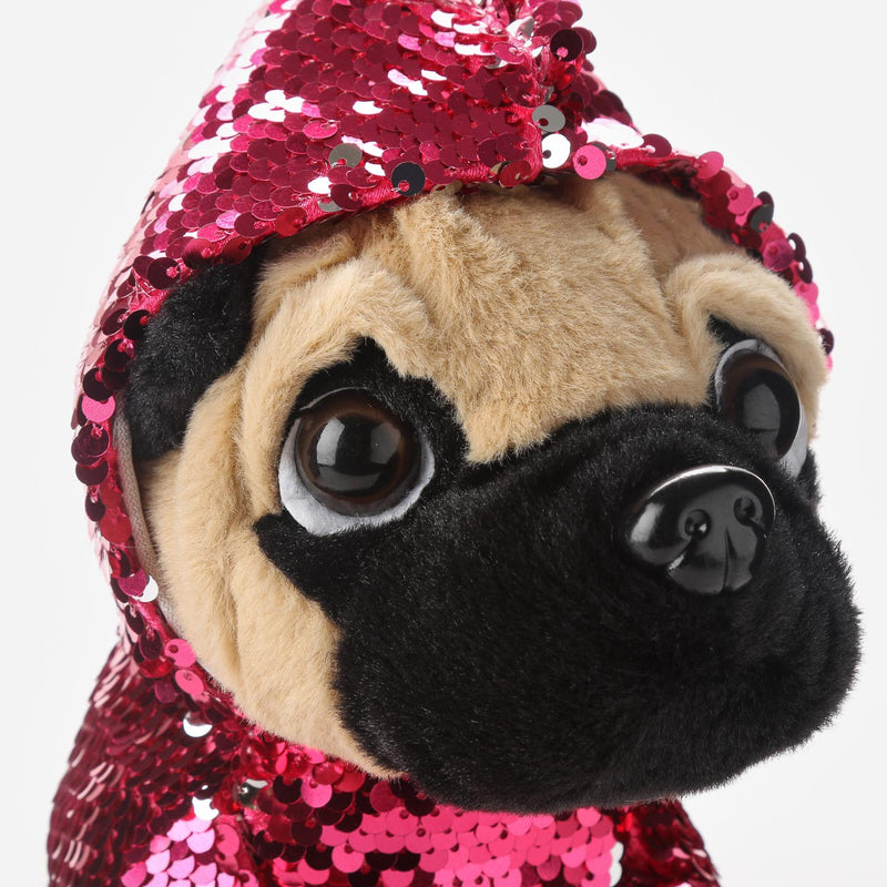 Toy Kingdom Sequined Hoodie Pug Plush _ Fuchsia and Silver