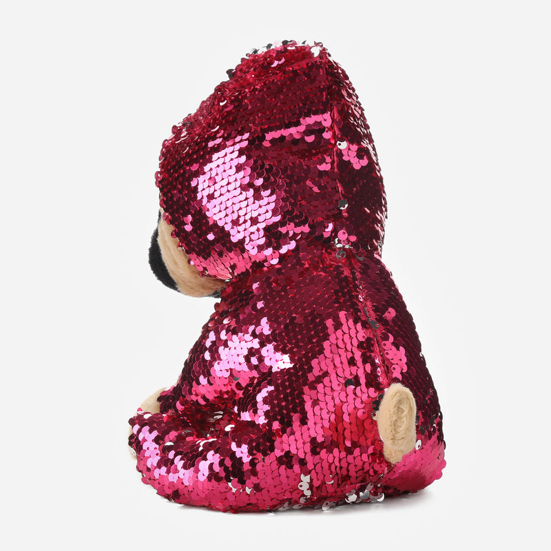 Toy Kingdom Sequined Hoodie Pug Plush _ Fuchsia and Silver