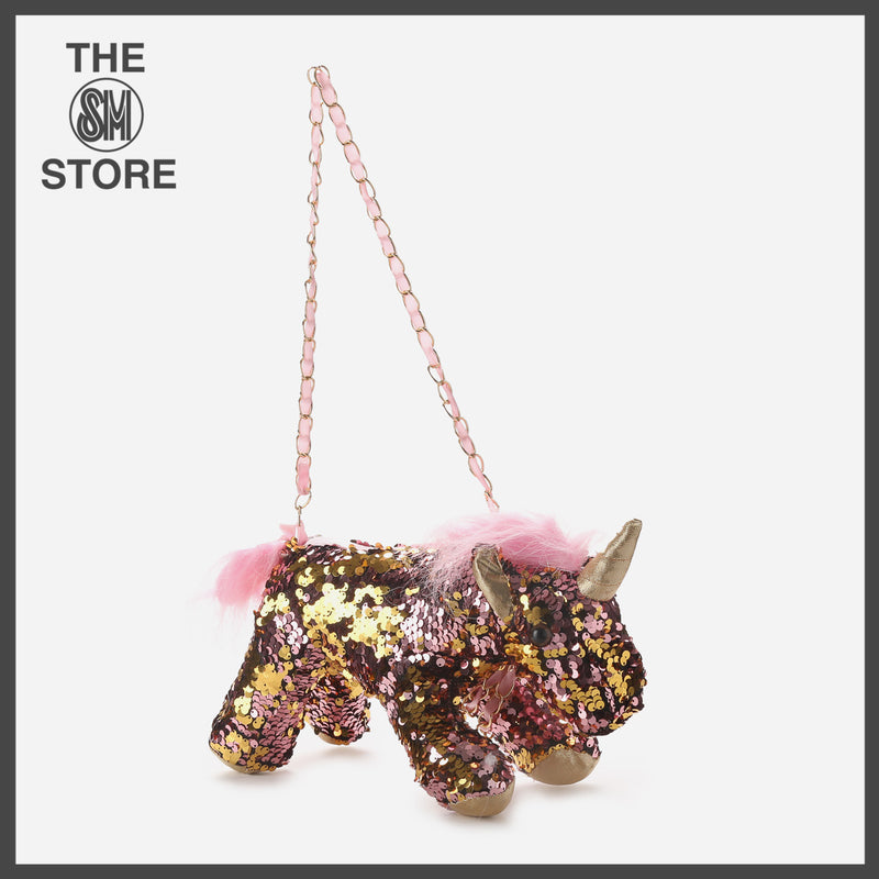 Toy Kingdom Sequined Unicorn Sling Bag in Pink and Gold