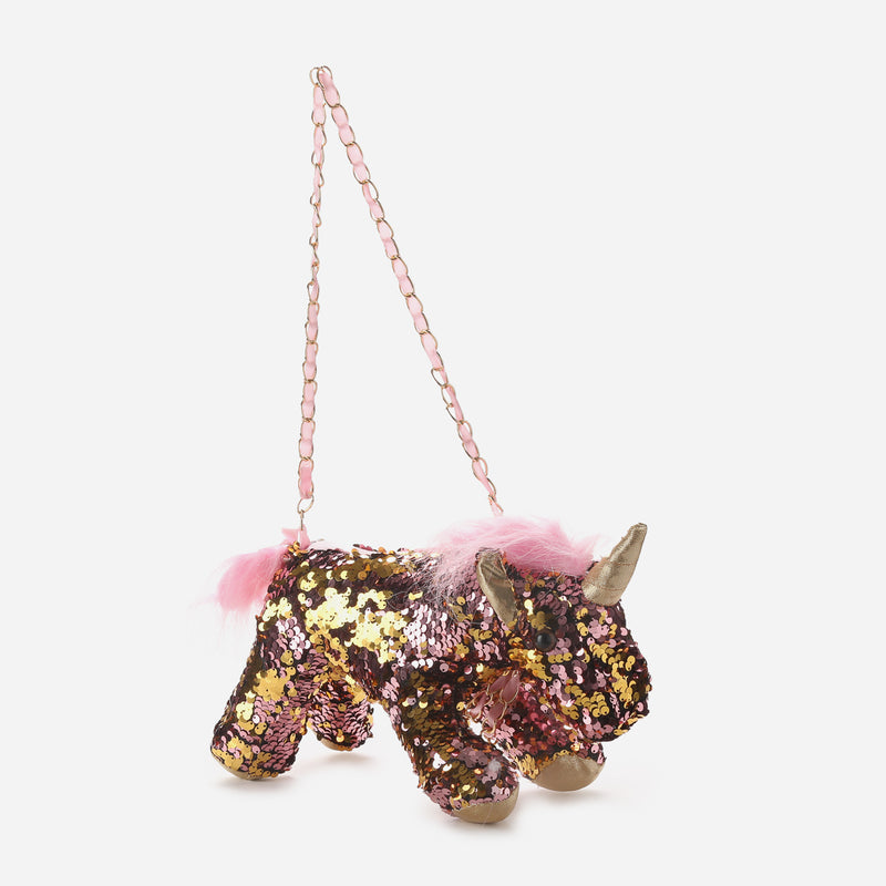 Toy Kingdom Sequined Unicorn Sling Bag in Pink and Gold