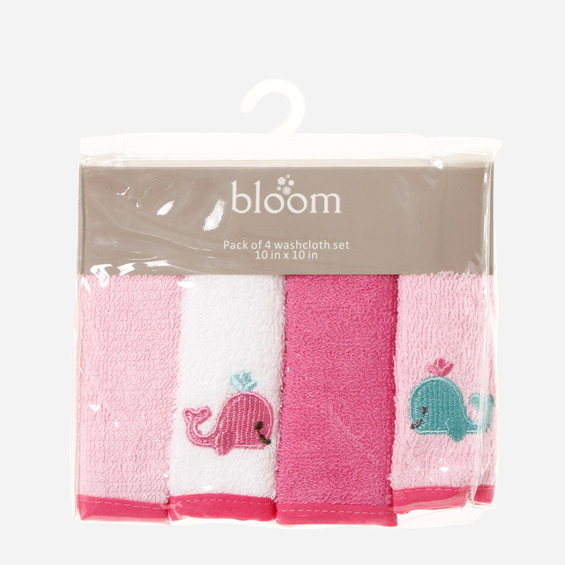 Bloom 4-Pack Whales Washcloth Set _ Pink