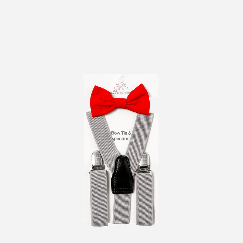 Belle & Coco Bowtie and Suspender _ Gray and Red