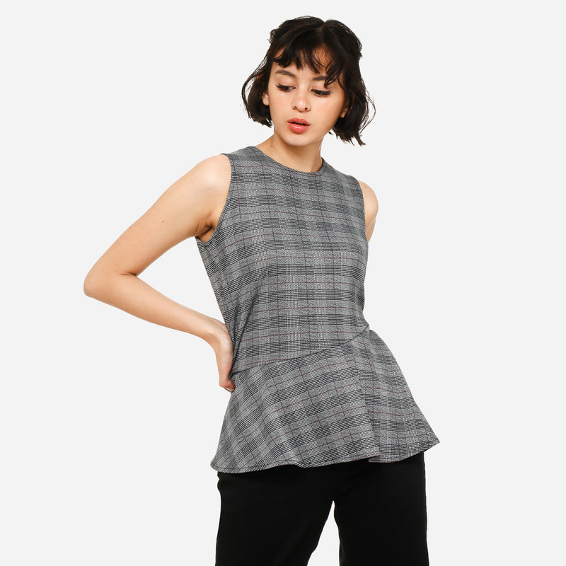 SmartBuy Ladies_ Size Medium Check Frilled Top in Gray