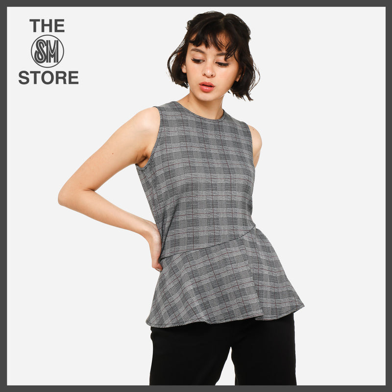 SmartBuy Ladies_ Size Medium Check Frilled Top in Gray