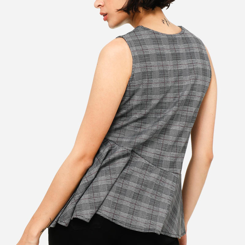 SmartBuy Ladies_ Size Medium Check Frilled Top in Gray