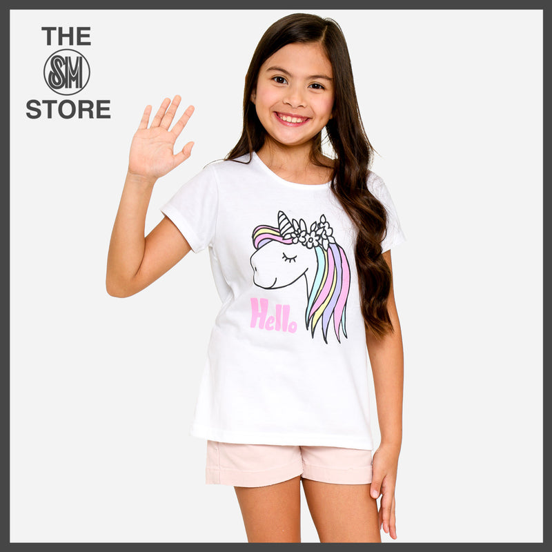 SmartBuy Girls_ Hello Unicorn Graphic Tee in White