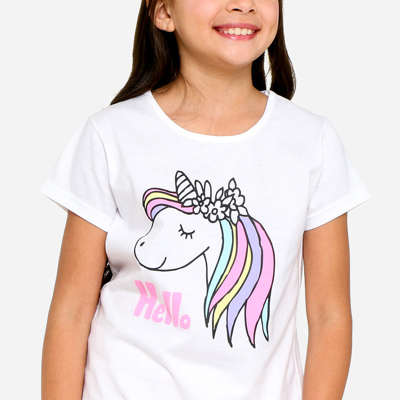 SmartBuy Girls_ Hello Unicorn Graphic Tee in White