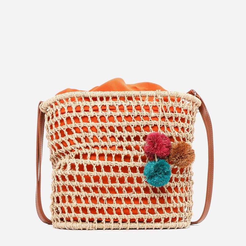 Tropiko by Kultura Ladies Abaca Basket Bucket Bag in Orange