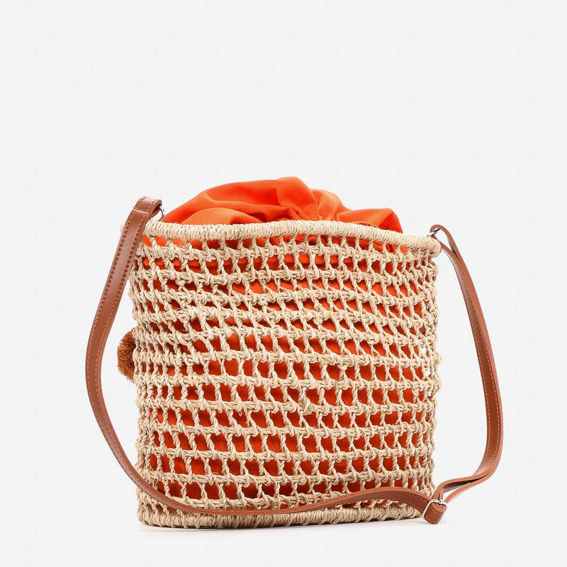 Tropiko by Kultura Ladies Abaca Basket Bucket Bag in Orange