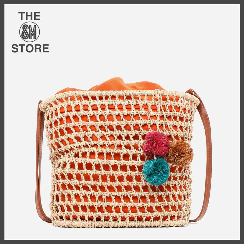 Tropiko by Kultura Ladies Abaca Basket Bucket Bag in Orange