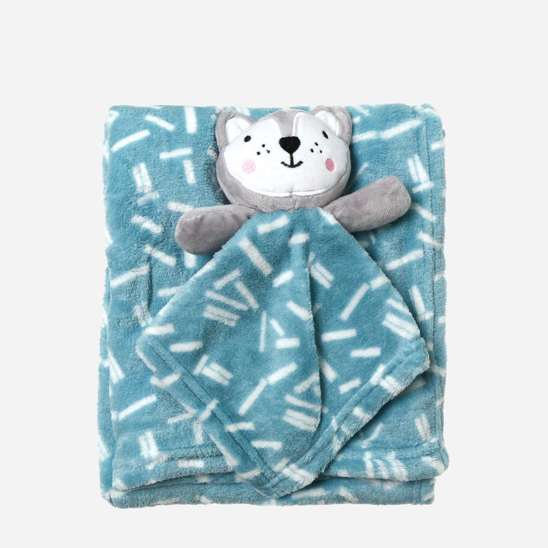 Bloom Fleece Blanket with Washcloth Toy 30x30in. _ Blue Fox