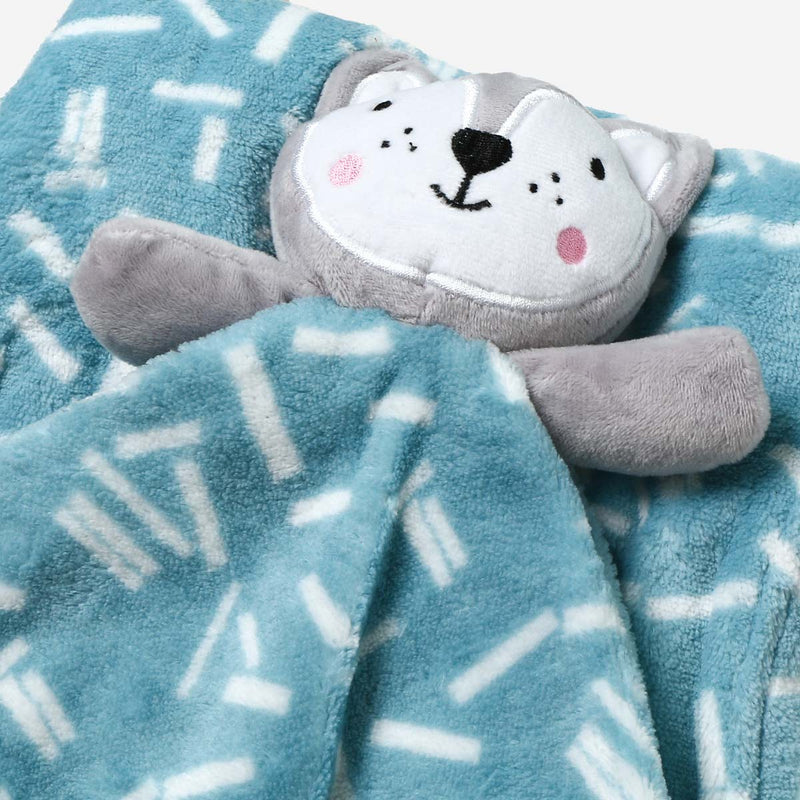 Bloom Fleece Blanket with Washcloth Toy 30x30in. _ Blue Fox