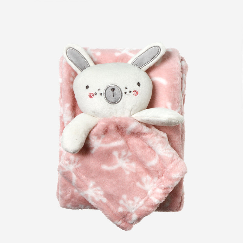 Bloom Fleece Blanket with Washcloth Toy 30x40in. _ Pink Bunny